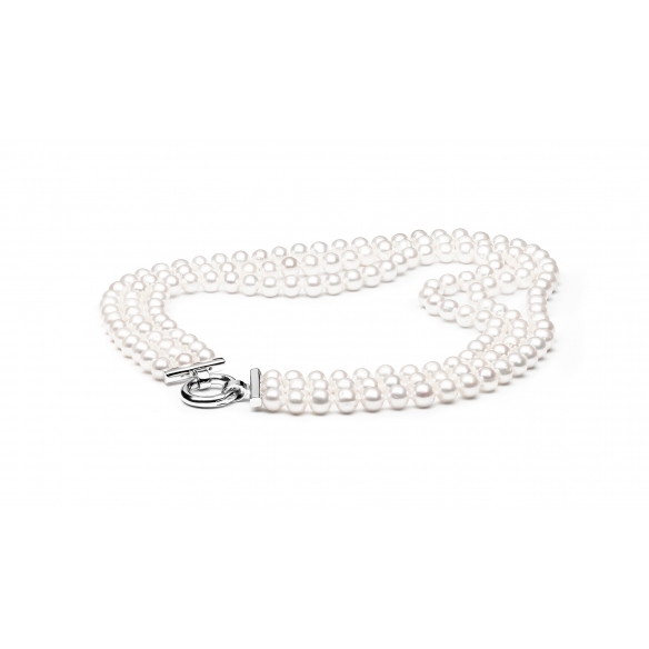 Guara Three-row pearl necklace white