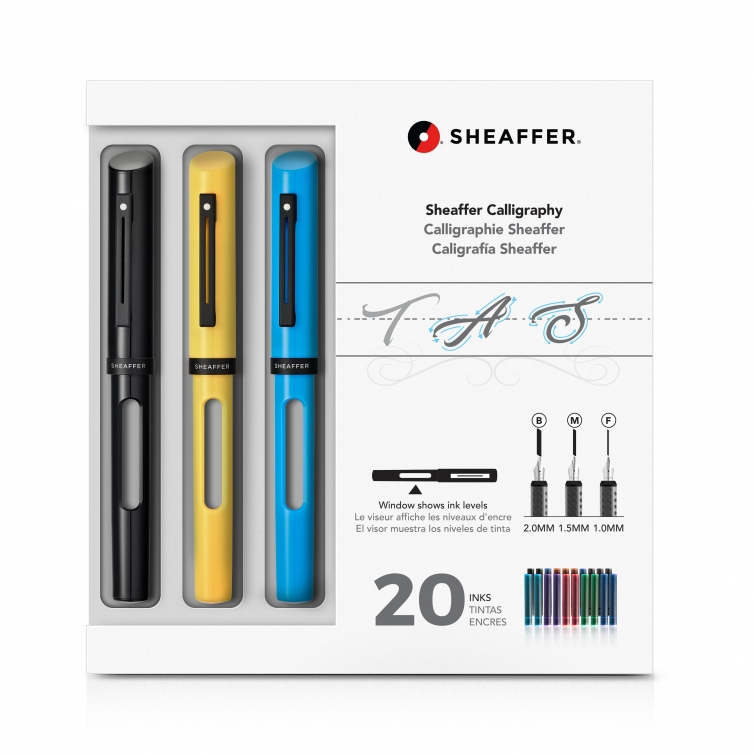 Sheaffer Calligraphy Maxi Kit Fountain Pen Black, Yellow, Blue