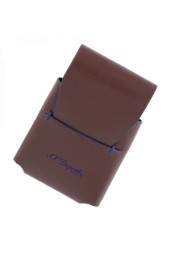 Line 2 lighter case made of cow hide leather brown exterior and blue interior with small blue stitchings which are the signature of the Line D Slim together with the blue embossing for external and internal logo.