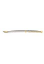 Experience the elegance of the Hémisphére Essential Stainless Steel GT ballpoint pen, a signature design from WATERMAN. Crafted with a blend of brushed stainless steel and 23K gold trims, its slim, refined parallel lines make it an anytime accessory for the discerning style enthusiast. Packaged in a premium gift box, this pen embodies a contemporary silhouette that's perfect for those who appreciate the finer things in life.