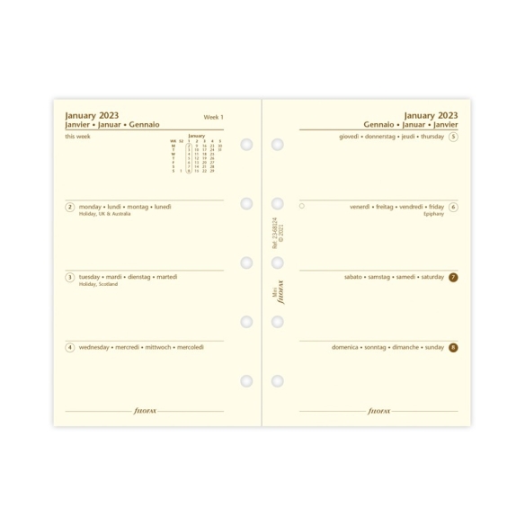 Calendar Refill Mini 2023 cotton cream multilanguage FILOFAX - 3