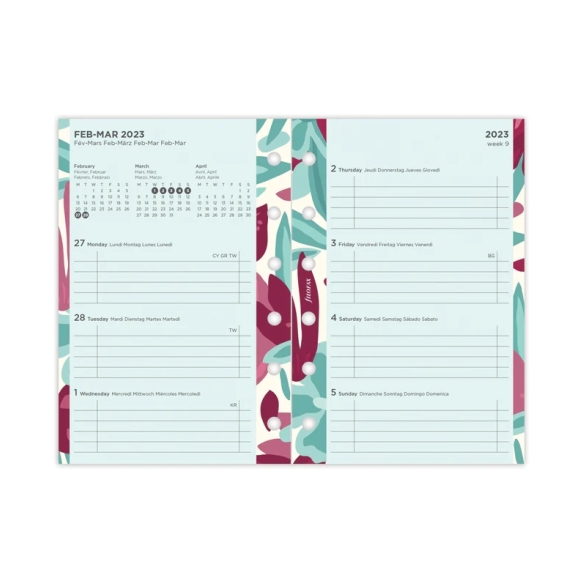 Floral Ilustrated Calendar Refill Week On Two Pages Pocket 2023 multilanguage FILOFAX - 10