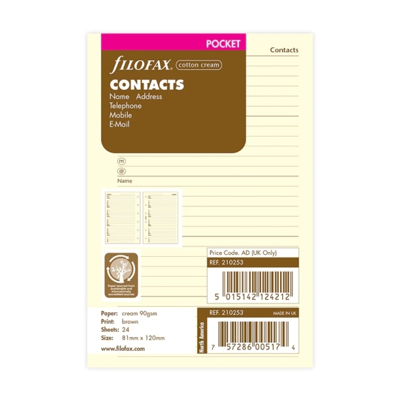 Contacts Pocket Refill cotton cream FILOFAX - 5