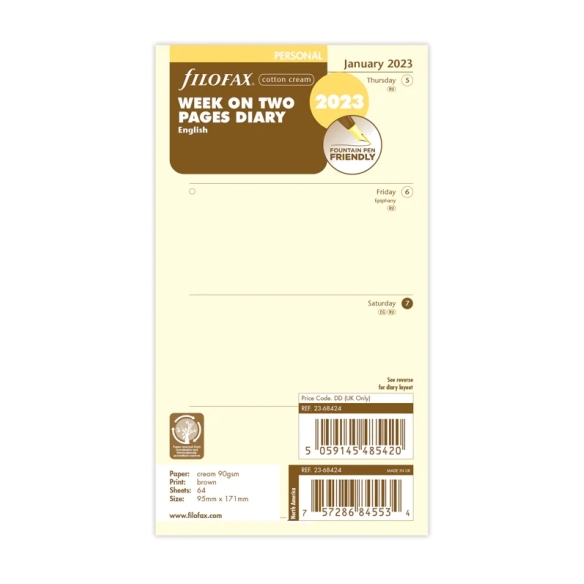 Calendar Refill Week On Two Pages Personal 2023 cotton cream FILOFAX - 4
