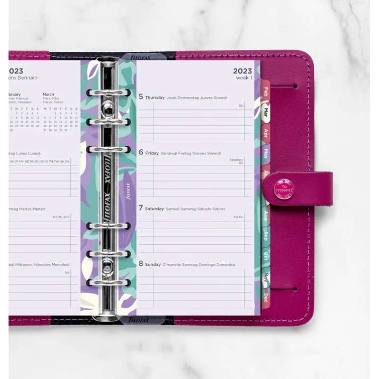 Floral Ilustrated Calendar Refill Week On Two Pages Personal 2023 multilanguage FILOFAX - 1