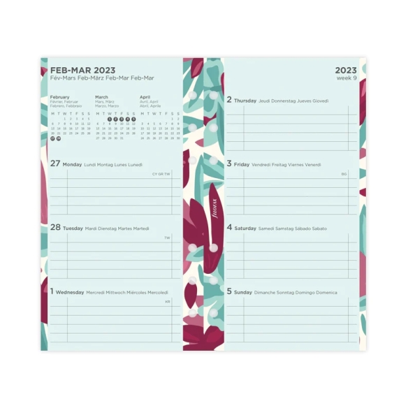 Floral Ilustrated Calendar Refill Week On Two Pages Personal 2023 multilanguage FILOFAX - 9