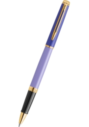 The Waterman Hémisphère Colour Blocking Purple GT rollerball pen has a purple lacquered brass body and cap combined with 23ct gold plated accessories. 