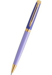 The Waterman Hémisphère Colour Blocking Purple GT ballpoint pen has a purple lacquered brass barrel combined with 23k gold plated accessories. 