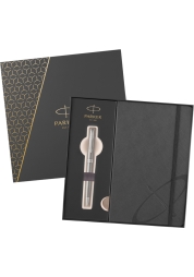 Parker Sonnet Stainless Steel CT ballpoint pen gift set with notebook.