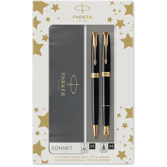 Stylo plume - Noir - Sonnet Acier inoxydable, finition or - Plume moyenne -  Parker - Beaux stylos